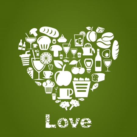 Set of meal in the form of heart. A vector illustrationのイラスト素材