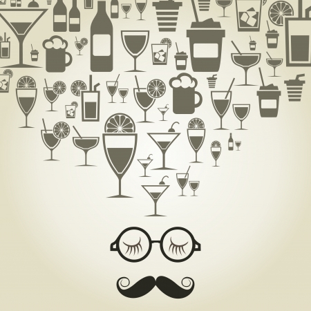 The man with a big moustache thinks of alcohol. An illustrationのイラスト素材