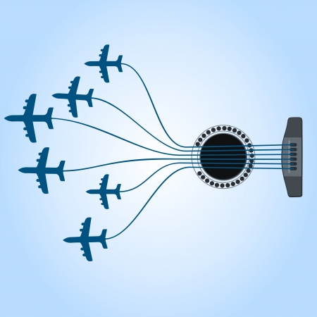 Planes fly from guitar strings. A vector illustrationのイラスト素材
