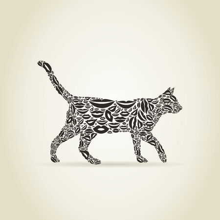 Cat made of lips. A vector illustrationのイラスト素材
