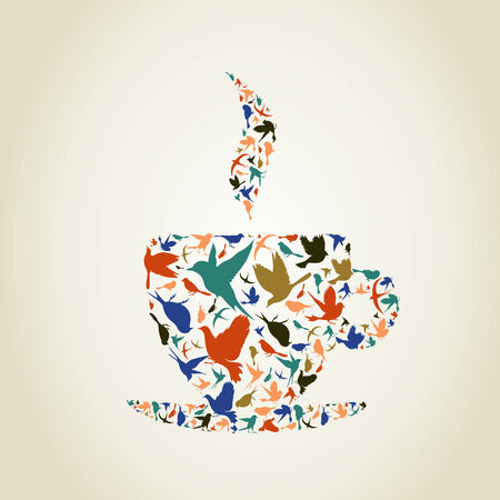 Cup made of birds. A vector illustrationのイラスト素材