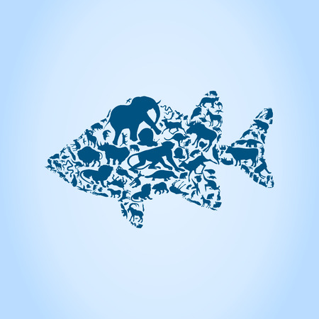 Fish made of animals. A vector illustrationのイラスト素材