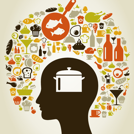 Head of the person made of food. A vector illustrationのイラスト素材
