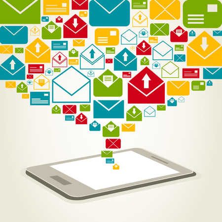 Letters take off from phone. A vector illustrationのイラスト素材