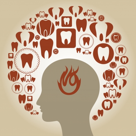 Toothache a teeth round a head. A vector illustrationのイラスト素材