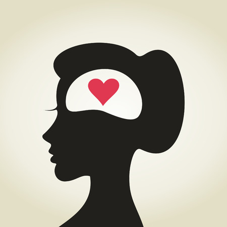 Heart in a head of the woman. A illustrationのイラスト素材