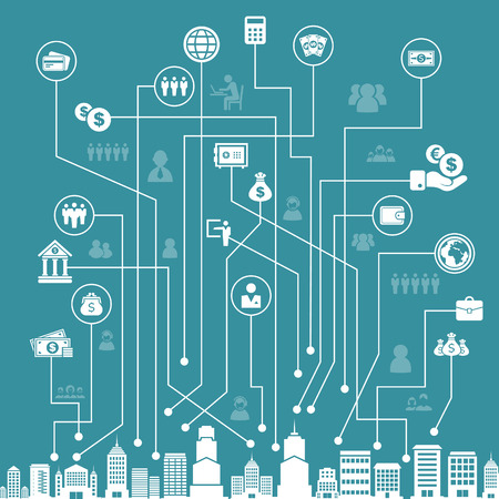 Business on a line in a city. A vector illustrationのイラスト素材