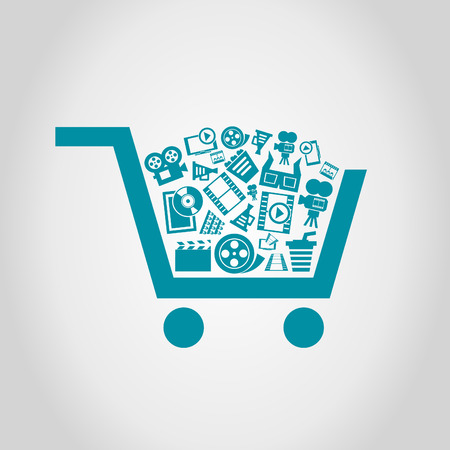 In a cart the cinema lays. A vector illustrationのイラスト素材