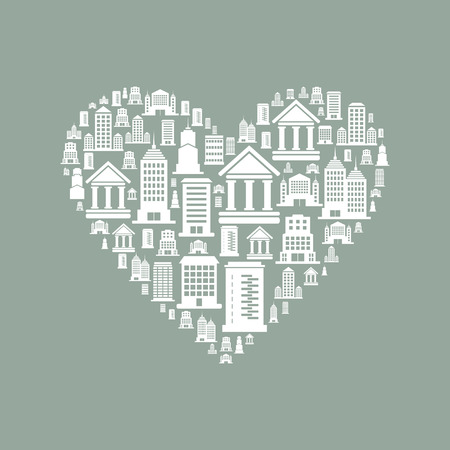 Heart made of houses. A vector illustrationのイラスト素材