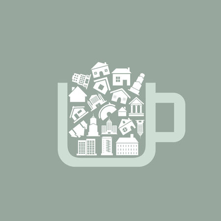 Cup filled with houses. A vector illustrationのイラスト素材