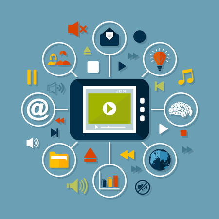 Media a content from a tablet. A vector illustrationのイラスト素材