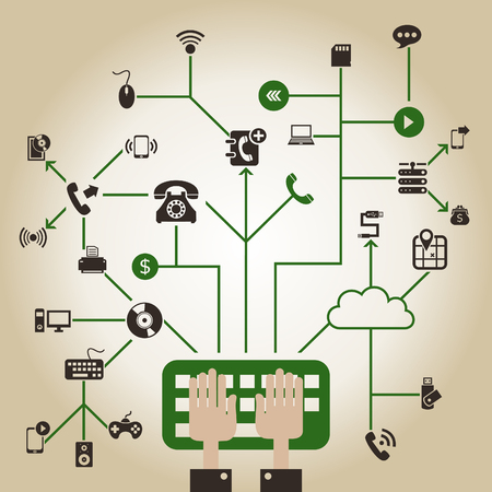 Electronics in a computer network. A vector illustrationのイラスト素材