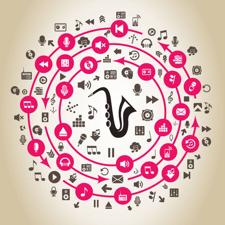 Music in circulation around Saxophone. A vector illustrationのイラスト素材