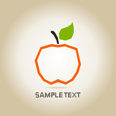 Orange apple with green leaf with a broken contourのイラスト素材
