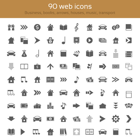 Set of icons for web design. Collection themes: business, arrows, houses, music, Books, transportのイラスト素材