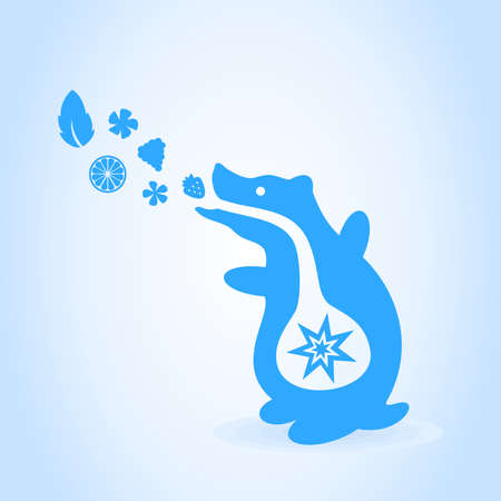 The bear breathes berries and jeafs. A vector illustrationのイラスト素材