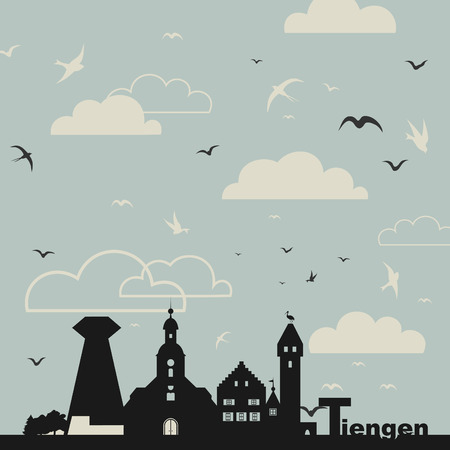 Birds in the sky over a city. A vector illustrationのイラスト素材