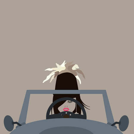 The girl at the wheel a cabriolet. A vector illustrationのイラスト素材