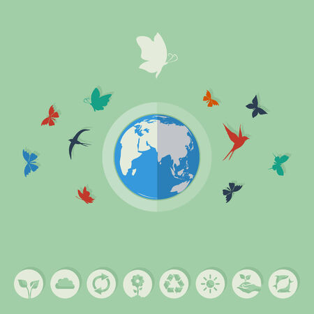 Butterflies fly from the earth. A vector illustrationのイラスト素材