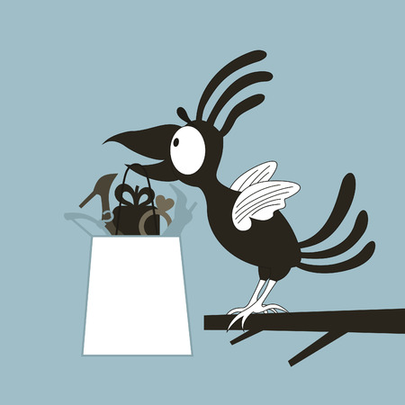 Bird with a package with purchases. A vector illustrationのイラスト素材