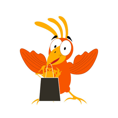 Bird with a package with purchases. A vector illustrationのイラスト素材