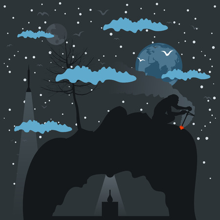 The ancient person has made fire. A vector illustrationのイラスト素材