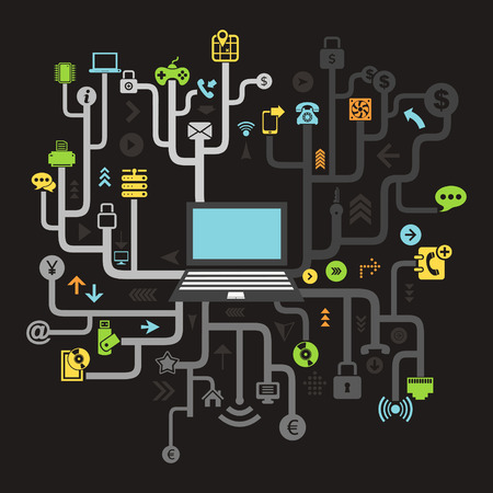 Business in computer networks. A vector illustrationのイラスト素材