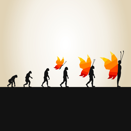 Evolution from the person in the butterfly illustrationのイラスト素材