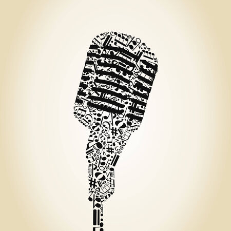 Microphone made of notes. A vector illustrationのイラスト素材