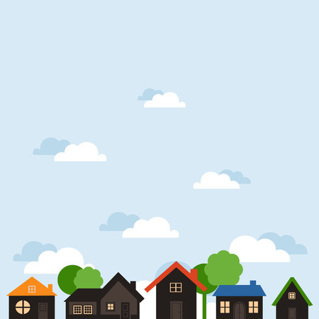 One-storeyed houses against the sky. A vector illustrationのイラスト素材