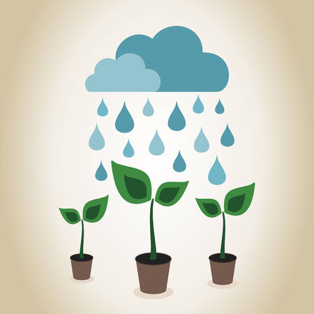 Rain over plants. A vector illustrationのイラスト素材