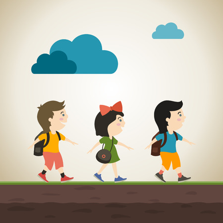 Children go to school. A vector illustrationのイラスト素材