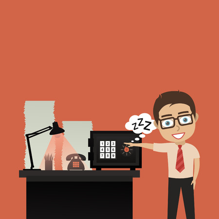 The person at office opens the safe. A vector illustrationのイラスト素材
