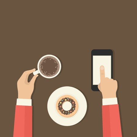 Breakfast of coffee in his handsのイラスト素材