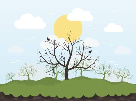 Spring tree and birdsのイラスト素材