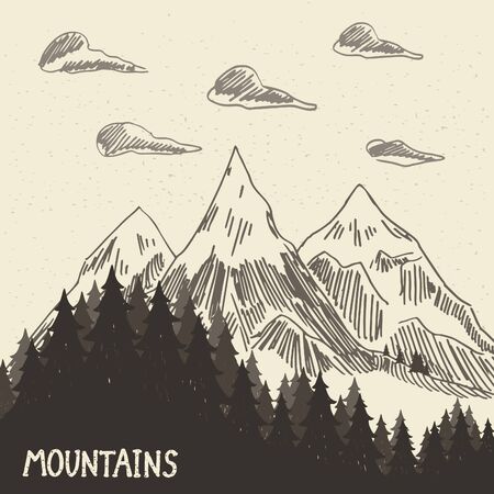 Forest in the mountains. Vector illustrationのイラスト素材
