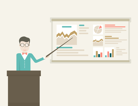 Business coach shows on the Board. Vector illustrationのイラスト素材