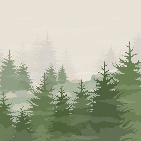 Fog in a pine forest. Vector illustrationのイラスト素材