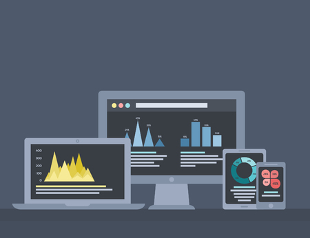 Infographics on the screens of gadgets. Vector illustrationのイラスト素材