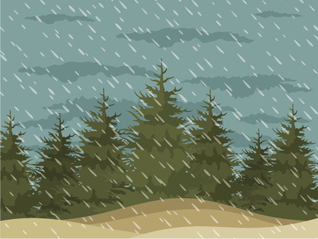 Rain in the woods during the fall Vector illustrationのイラスト素材