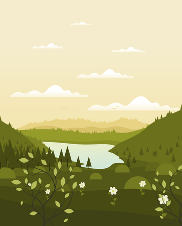 Lake in the mountains. Vector illustrationのイラスト素材
