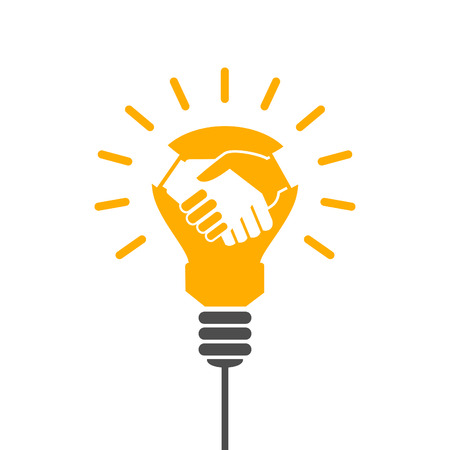 Handshake in light bulbs. Vector illustrationのイラスト素材