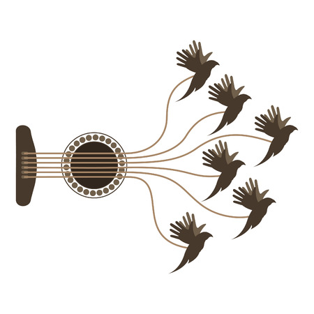 Birds fly from guitar strings. A vector illustrationのイラスト素材