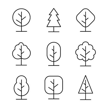 Set of outline tree icons. Vector illustrationのイラスト素材