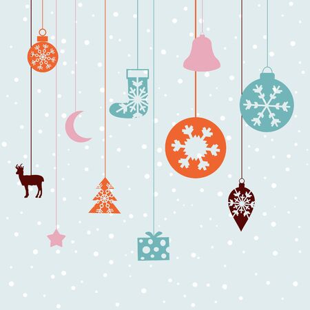 Christmas toys on threads. A vector illustrationのイラスト素材