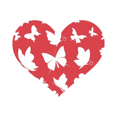 Heart made of butterflies. A vector illustrationのイラスト素材