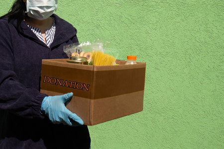 the box of food, food donation, coronavirusの写真素材