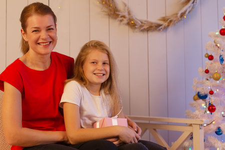 the Happy mom with a girl, new yearの写真素材