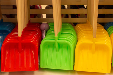 the Children's shovel for snow removal, coloredの写真素材