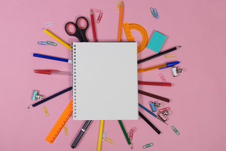 the Stationery on boards. Concept education. Back to school